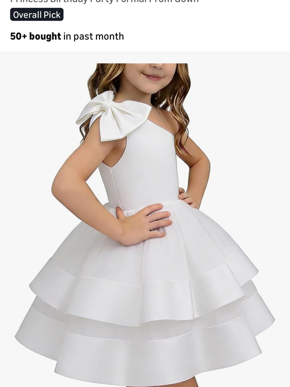 White One-Shoulder Tulle Layered Flower Girl Dress with Bow